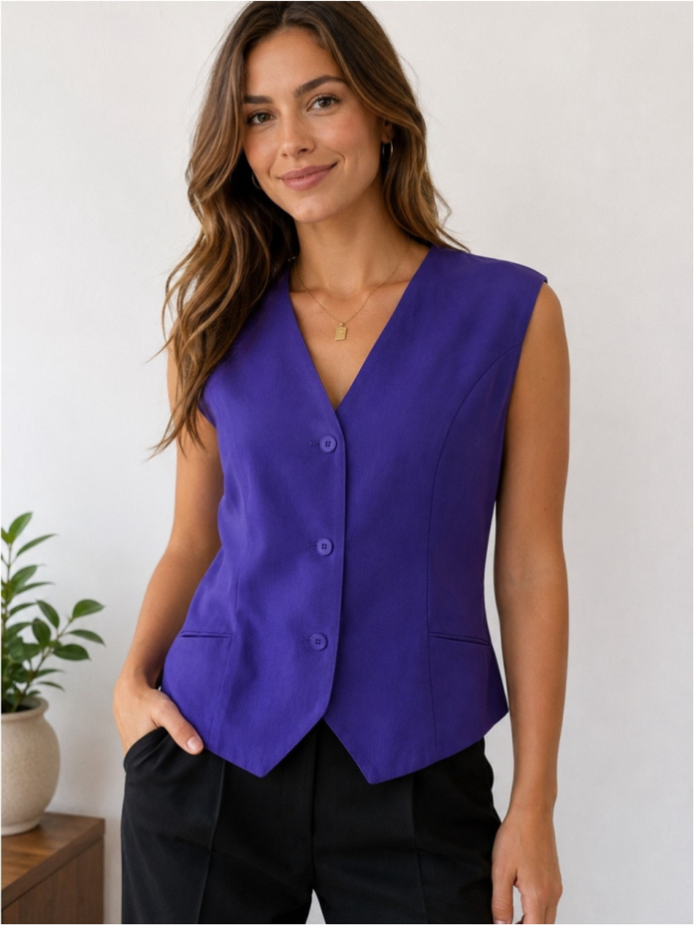 Vintage 90s A.C.A. Purple V-Neck and Button Front Vest Size L Minimalist